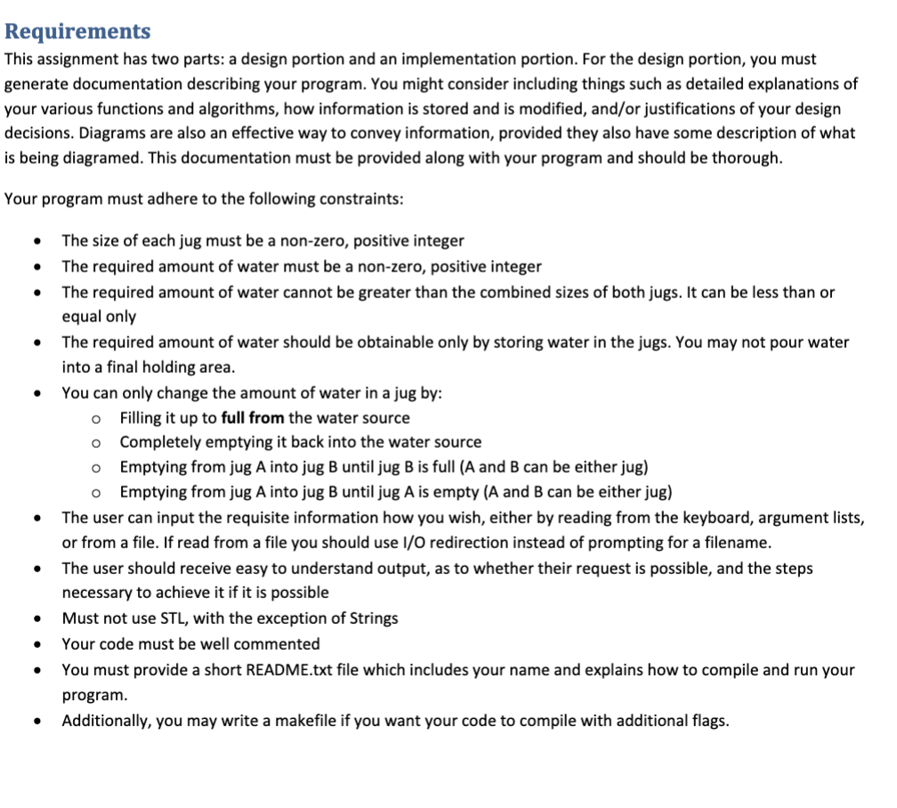 PLEASE USE C++ Requirements This assignment has two parts: a design