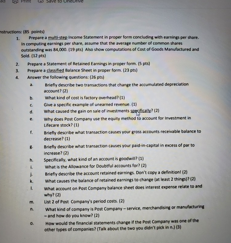 au Print Save to UneDrive nstructions: (85 points) 1. Prepare a