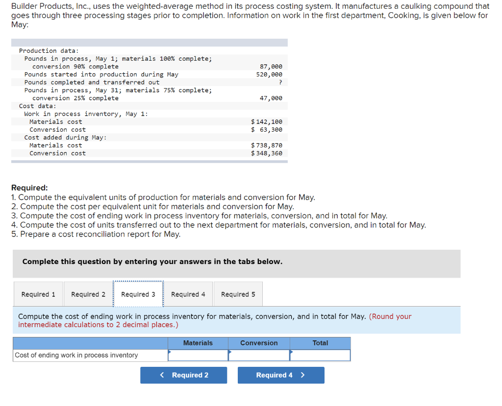 stages prior to completion. Information on work in the first department, Cooking,