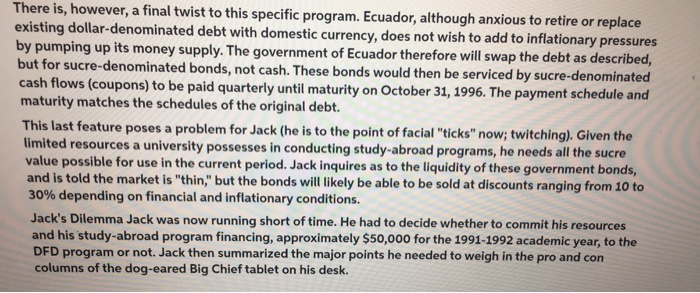 DFD, purchases Ecuadorian debt which is currently held by U.S. banks; the