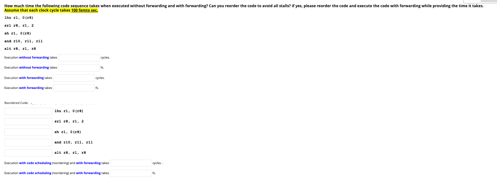 Computer Architecture How much time the following code sequence takes when executed