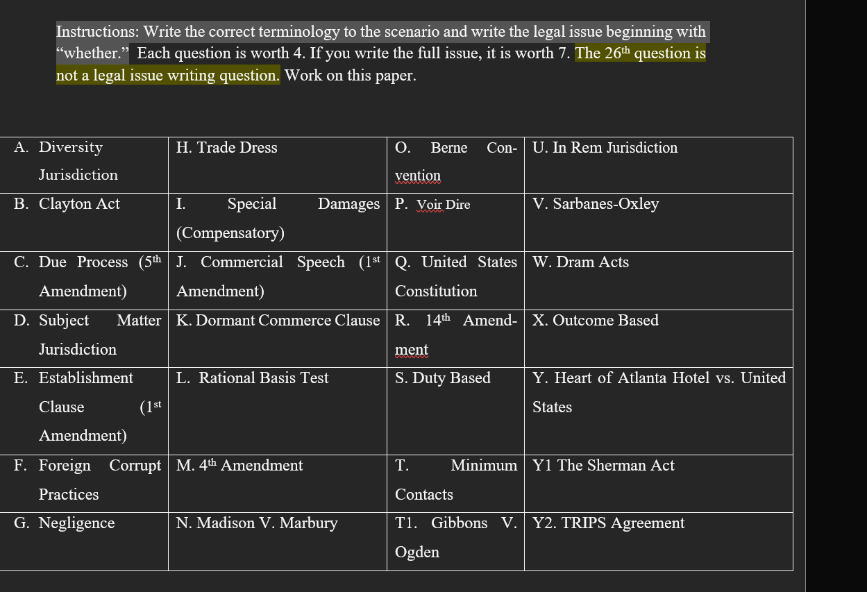 Instructions: Write the correct terminology to the scenario and write the