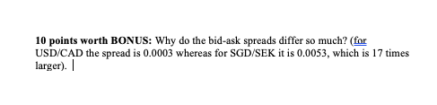  10 points worth BONUS: Why do the bid-ask spreads differ so