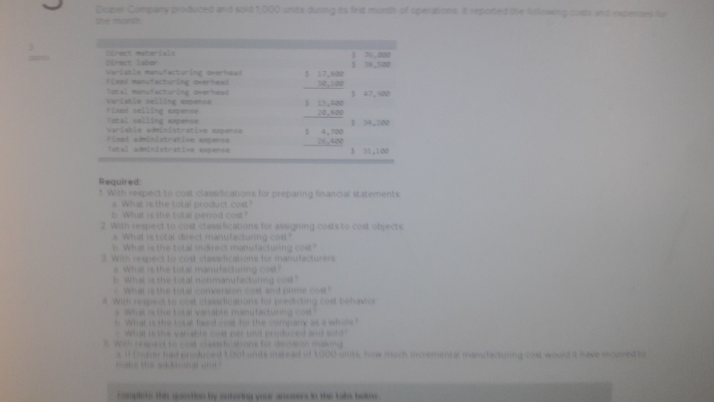 1. With respect to cost classifications for preparing financial statements: a. What