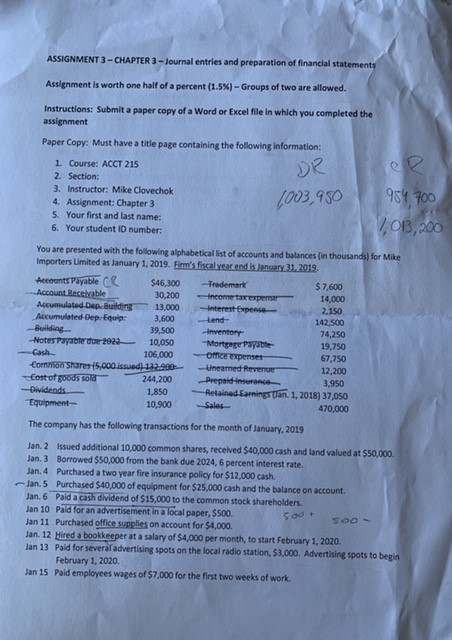 ASSIGNMENT 3 - CHAPTER 3 - Journal entries and preparation of
