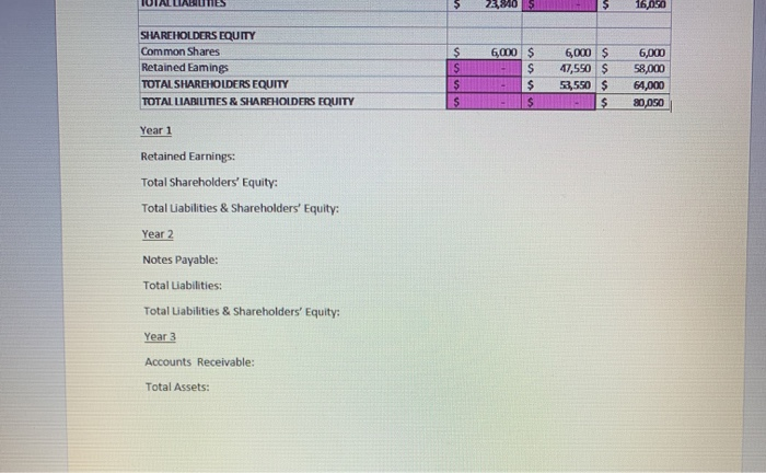 Year 1 Cash $ 26,000 $ Accounts Receivable 18,000 $ Inventory $
