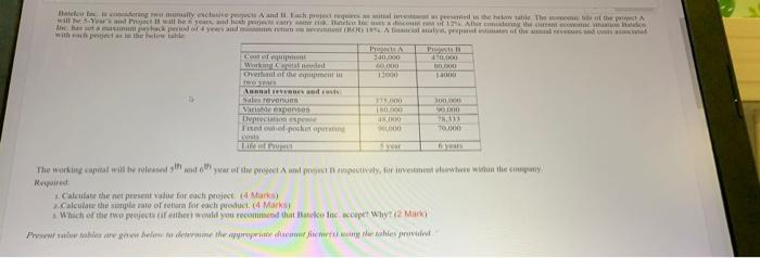  Batefeu In considering tw muually exclusive projects A and 11. Each