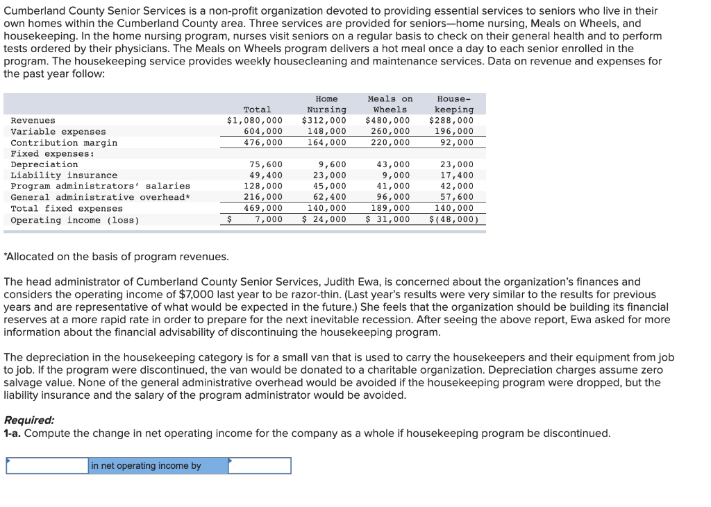  1b. Should the housekeeping program be discontinued? (answer yes or no)