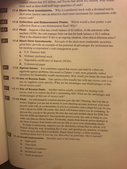 Please answer 17.8 & 17.11 L01 LO 2 L01 LO 1 L01