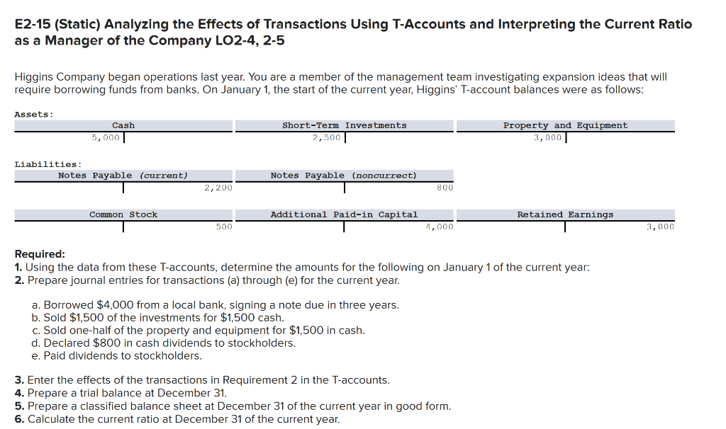  please do 2 , 4 , and 5 E2-15 (Static) Analyzing