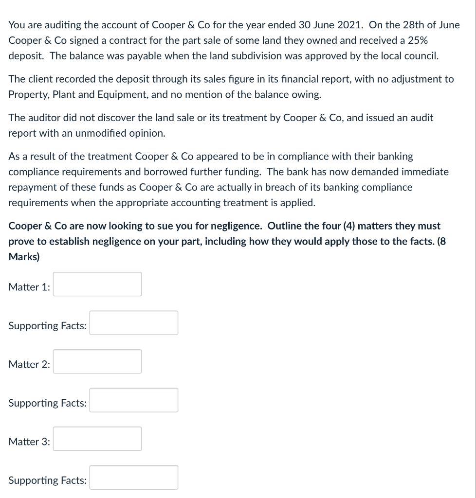 (Continued) Matter 4: Supporting Facts: Could Cooper & Co make a