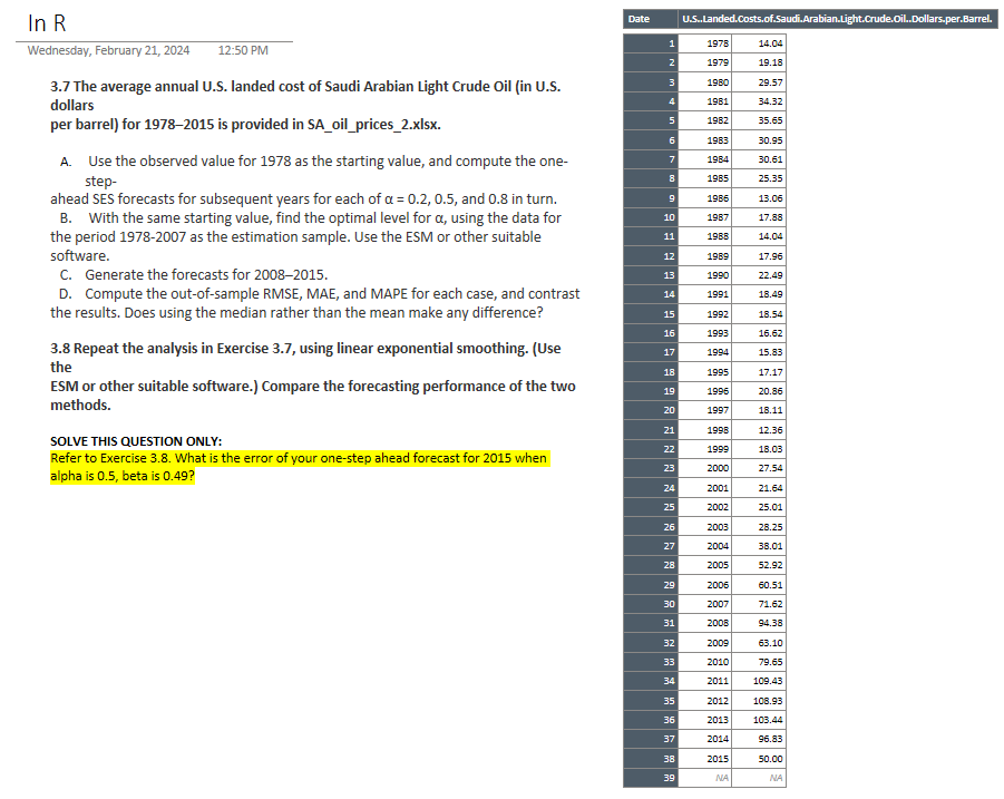  3.7 The average annual U.S. landed cost of Saudi Arabian Light