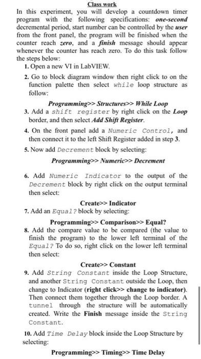  lab simulation Class work In this experiment, you will develop a