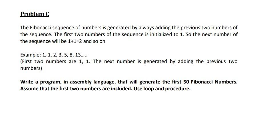 (Microprocessor Interfacing & Embedded System Lab) Problem C The Fibonacci sequence of