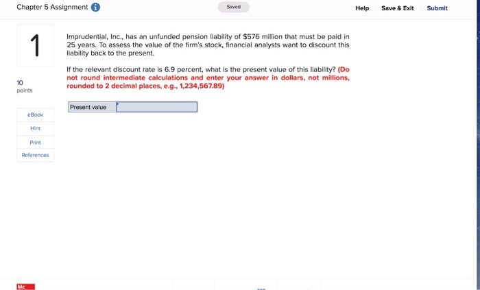  Chapter 5 Assignment i Help Save & Exit Submit Imprudential, Inc.,