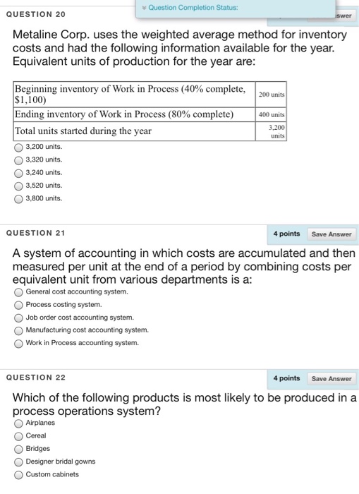  Metaline Corp. uses the weighted average method for inventory costs and