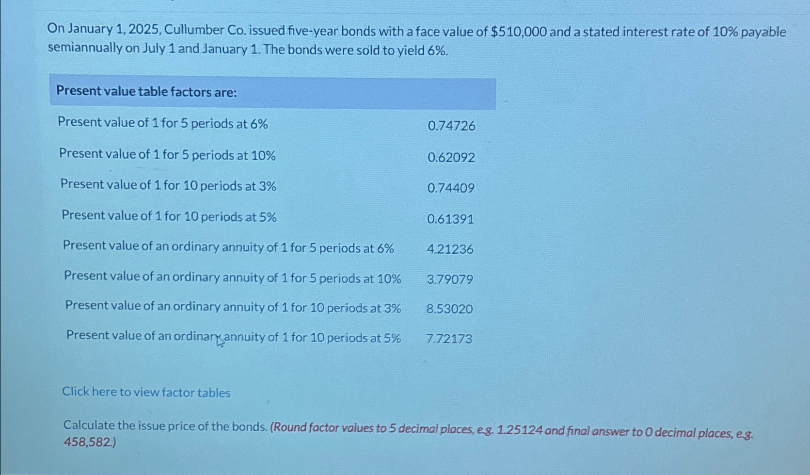  On January 1,2025, Cullumber Co. issued five-year bonds with a face