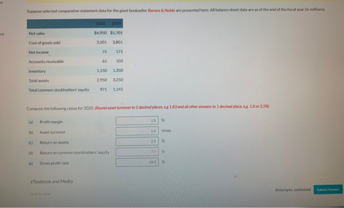 i need help on D Suppose selected comparative statement data for the
