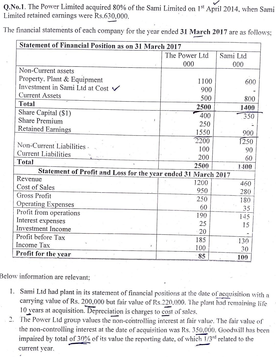please solve it step by step with workings, Thanks Q.No.1. The