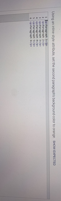  Using an inline style attribute, set the second paragraph's background-color to