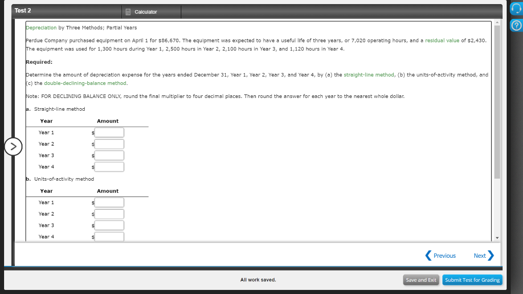  Test 2 Calculator Depreciation by Three Methods; Partial Years ? perdue