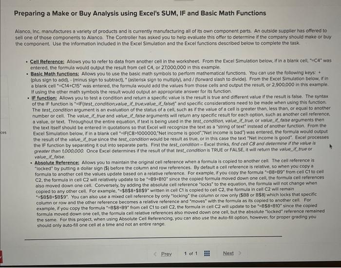  Preparing a Make or Buy Analysis using Excel's SUM, IF and