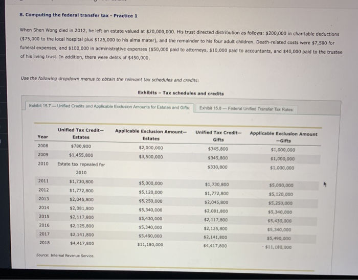  8. Computing the federal transfer tax - Practice 1 When Shen