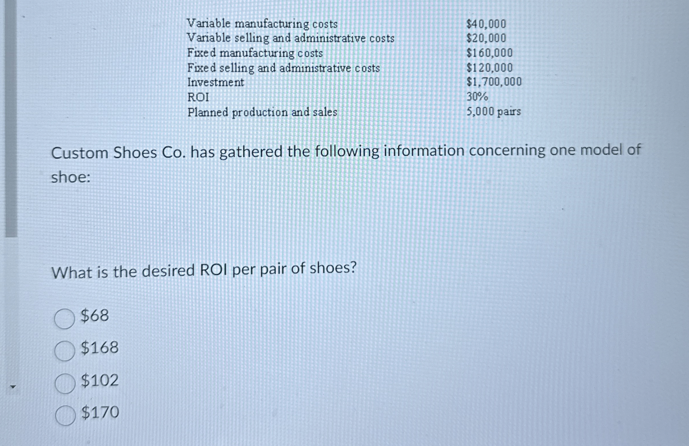  \table[[Variable manufacturing costs,$40,000 