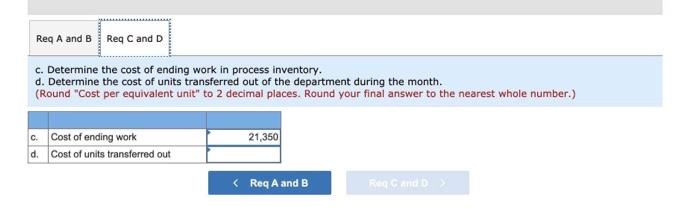 The following data concern the operations of the company's first processing department