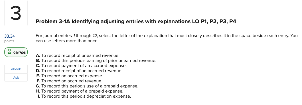 3 3 Problem 3-1A Identifying adjusting entries with explanations LO P1,