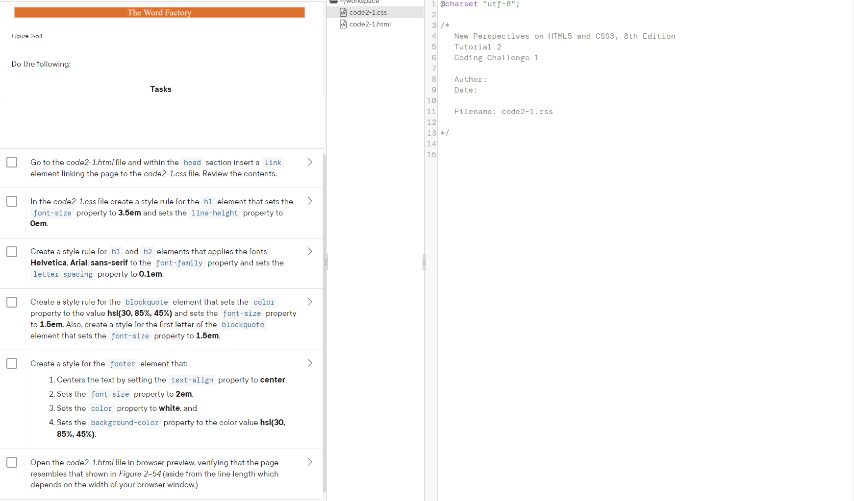 Please complete the following tasks and finish the code The Word Factory