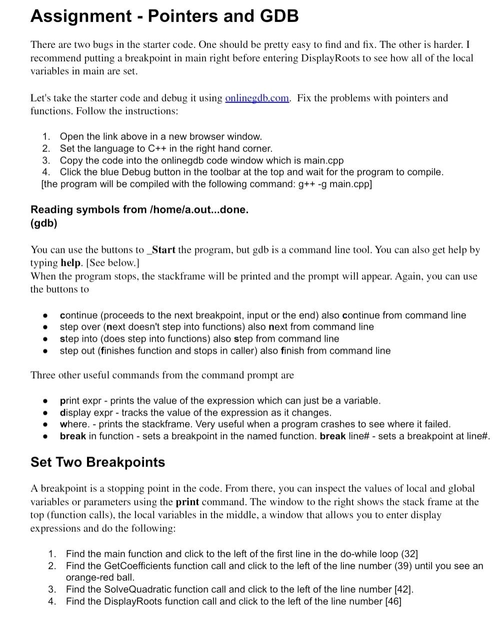  SAMPLE Code: There are two bugs in the starter code. One