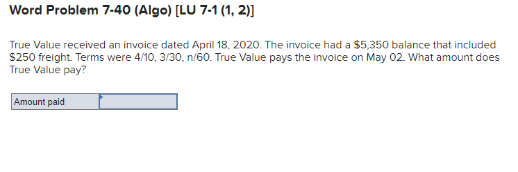 True Value received an invoice dated April 18, 2020. The invoice had
