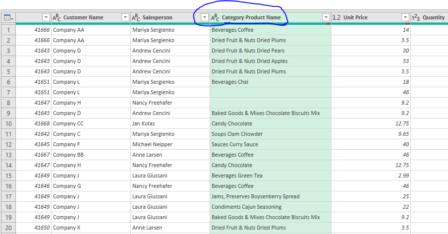 Excel ---- Query Spit the category & product into Two Columns