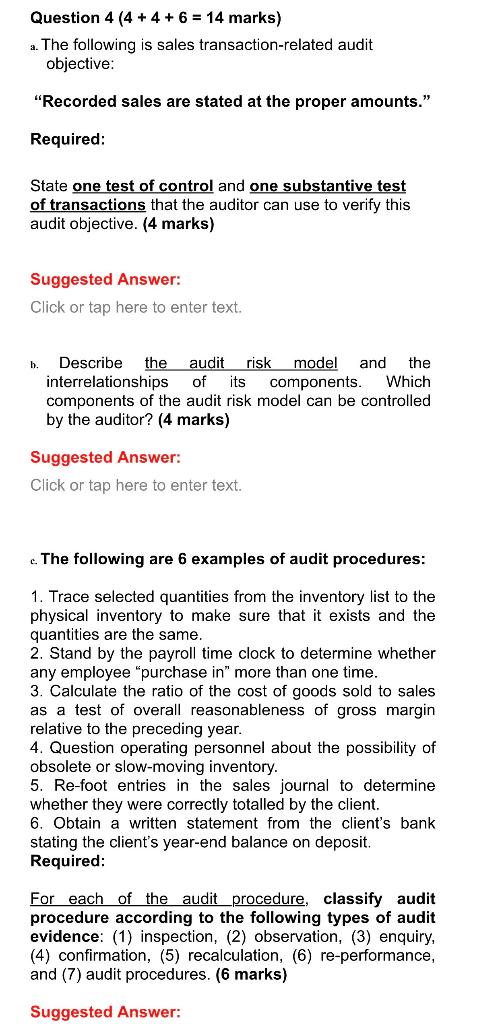 Question 4 (4 + 4 + 6 = 14 marks) a.