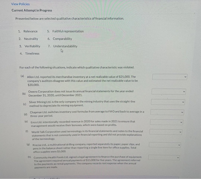  View Policies Current Attempt in Progress Presented below are selected qualitative