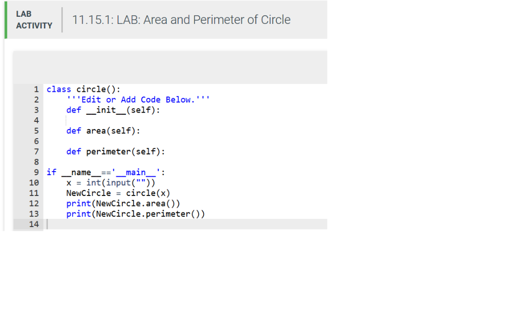 named Circle constructed by a radius and two methods which will compute