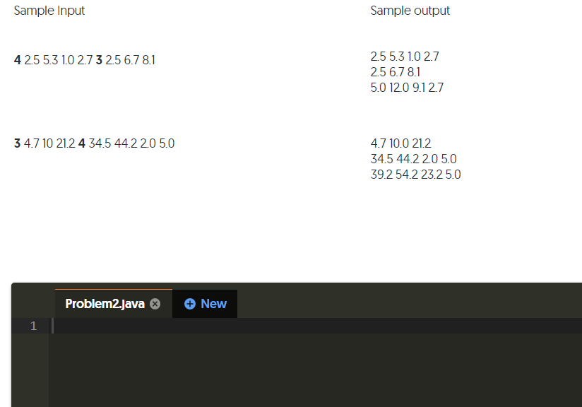 a method called printArray The method sumArrays takes in two arrays of