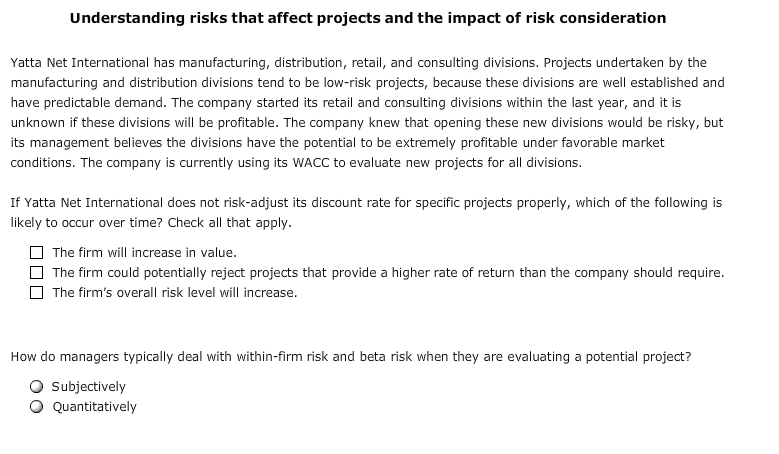 Understanding risks that affect projects and the impact of risk consideration
