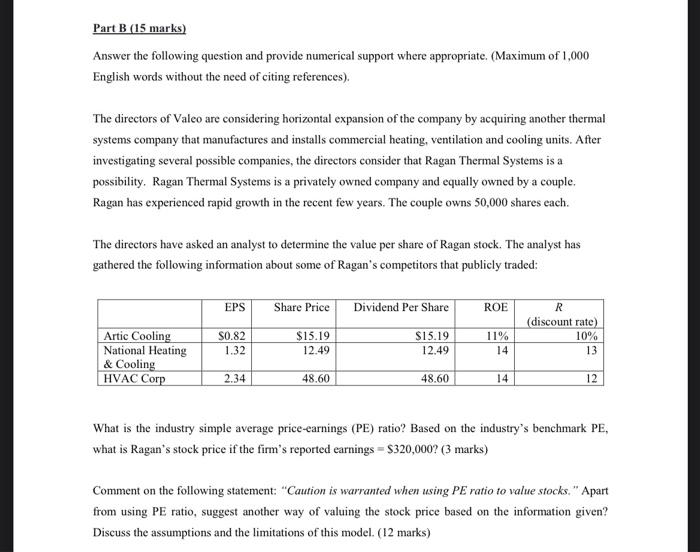  Part B (15 marks) Answer the following question and provide numerical