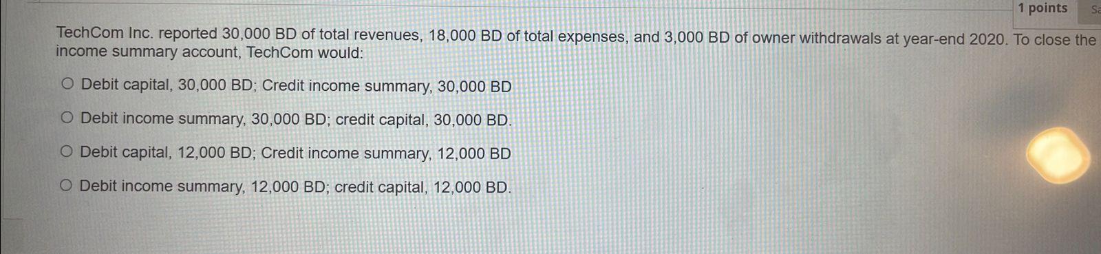 help fast 1 points Sa TechCom Inc. reported 30,000 BD of total