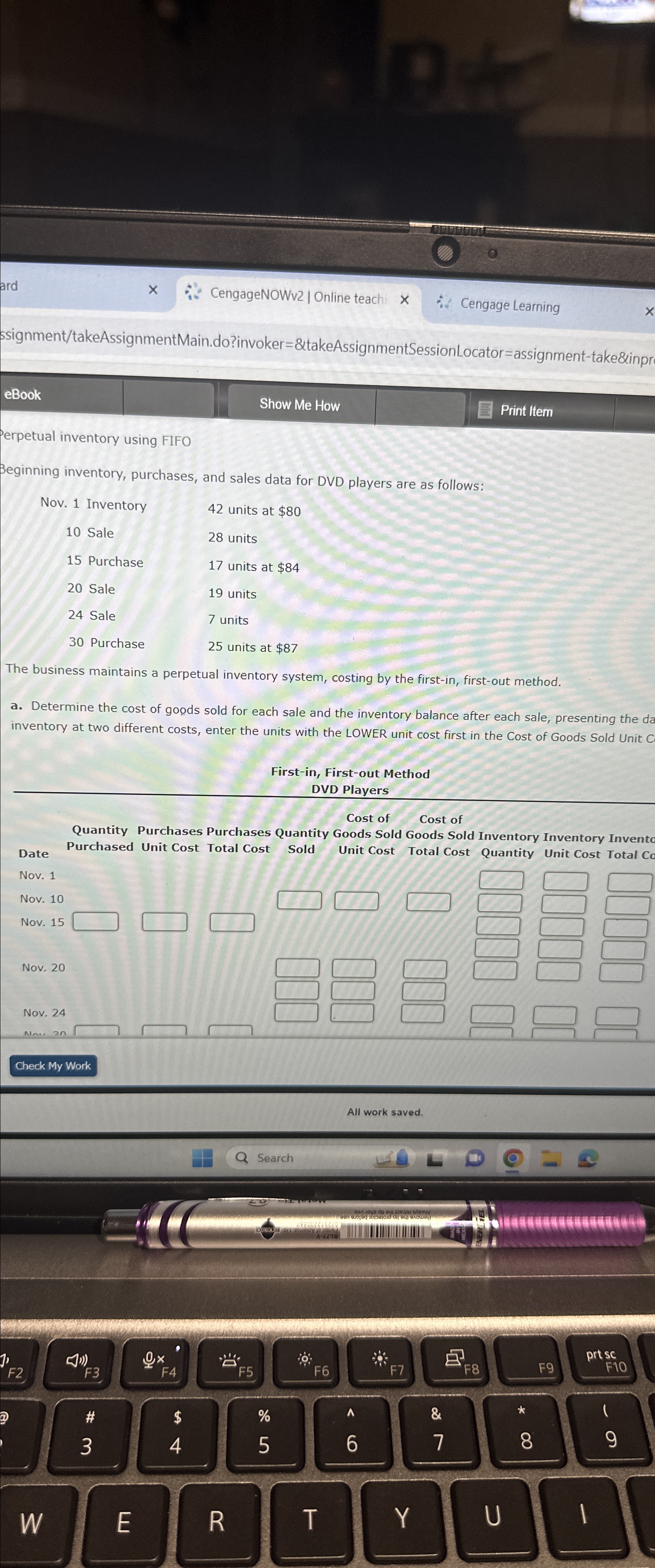  ssignment/takeAssignmentMain.do?invoker=&takeAssignmentSessionLocator=assignment-take&inpr eBook Show Me How Print ltem Perpetual inventory using FIFO
