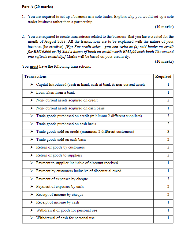  Part A (20 marks) 1. You are required to set up