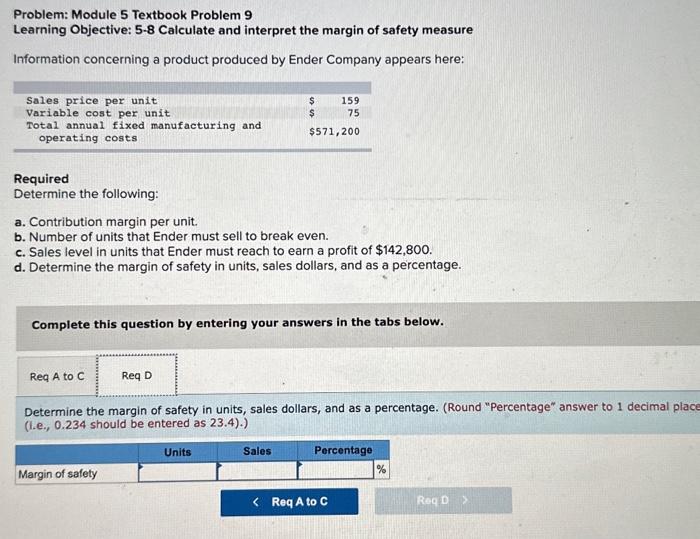 interpret the margin of safety measure Information concerning a product produced by