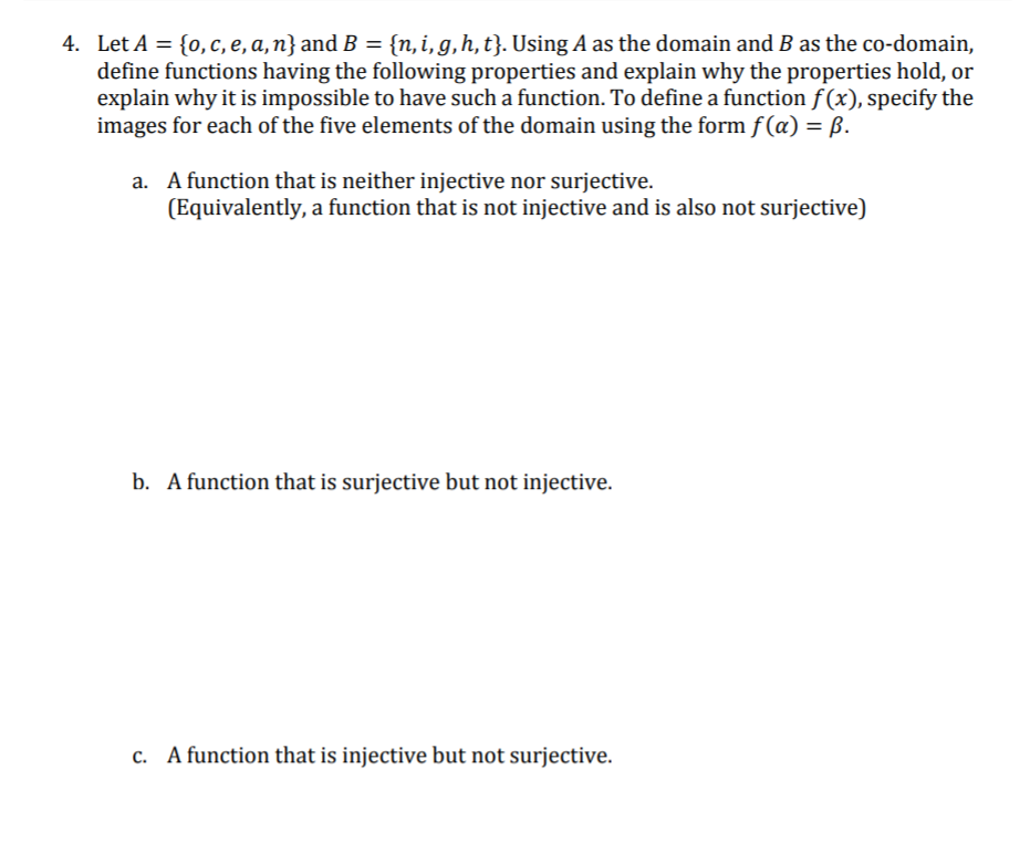  {o, c, e, a, n} and B Let A define functions