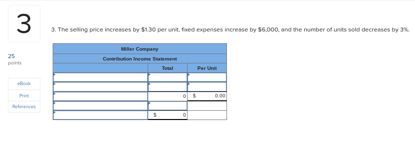 Miller Company's most recent contribution format income statement is shown below: Total