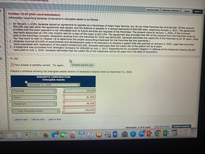  CALCULATOR PRINTER VERSION BACK NEXT Problem 12-03 (Part Level Submission) Information