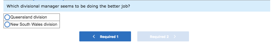 Australia are given below: Division New South Queensland Wales Sales Average operating