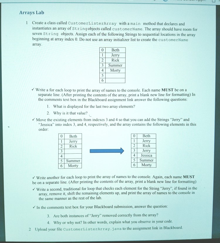  Arrays Lab Create a class called CustomerListerArray with a main method