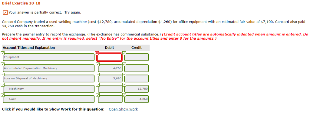 Brief Exercise 10-10 Your answer is partially correct. Try again. Concord
